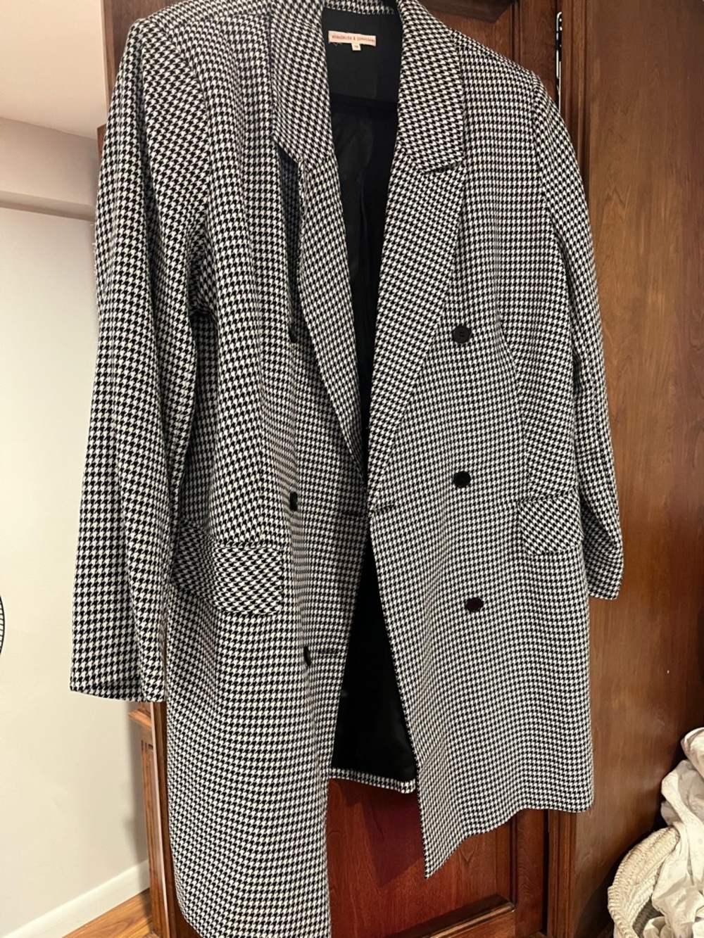 Checked Double-Breasted Houndstooth Blazer Mini Dress - Black & White